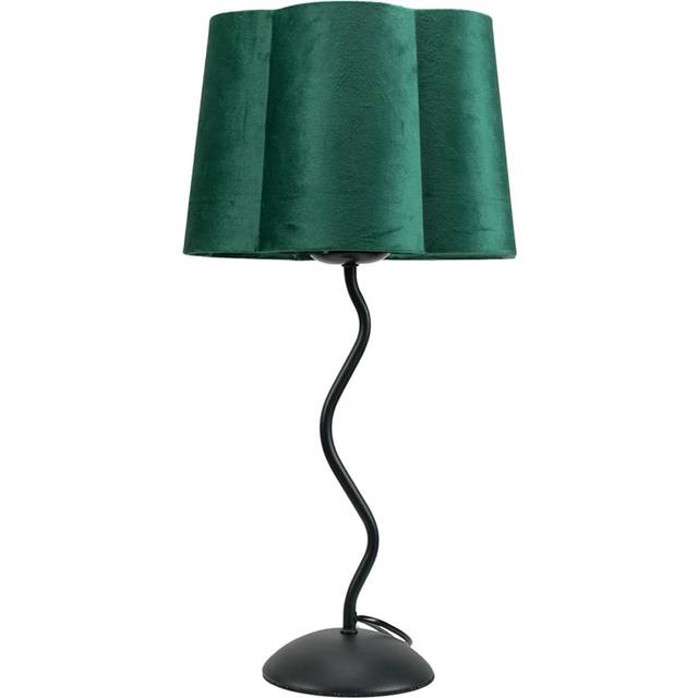 ValueLights Wiggle Forest Green Velvet Scallop Shade Black Metal Stem LED Table Lamp