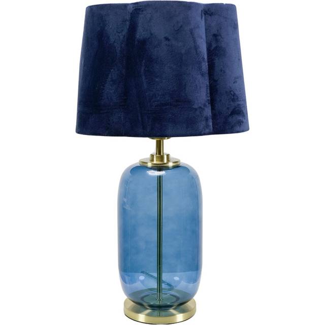 ValueLights Leigh Navy Blue Velvet Scallop Shade Navy Blue Glass LED Table Lamp