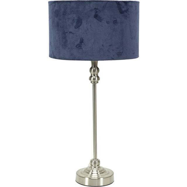 Maggie Brushed Chrome Candlestick Table Lamp with Velvet Drum Shade and LED Bulb - Navy - One Size
