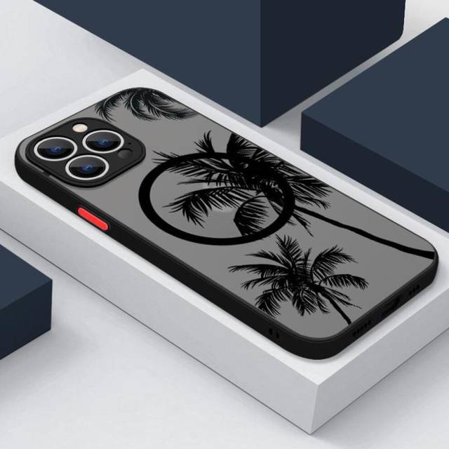 (ash black, iPhone 13) Coconut Tree Pattern Magnetic Phone Case For Samsung S23+ S22 Ultra S21 Fe Iphone 15 14 Pro Max 13 12 Mini 11 8 7 Luxury Bumper