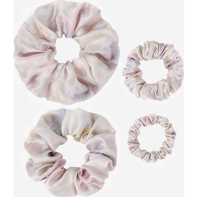 LILYSILK 4 Pack Watercolor Print Silk Scrunchies Set United Kingdom 100% Silk Light As Feather & Smooth As Latte Printed - Pink-Purple Watercolor - One Size