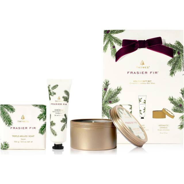 Thymes Frasier Fir Hand Cream  Travel Tin Candle Jar and Bar Soap Gift Set - Scented with Notes of Siberian Fir  Cedarwood  and Sandalwood - Luxury Ho