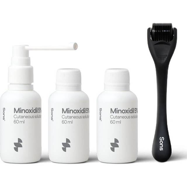 Minoxidil 5% Cutaneous Solution and Dermaroller - Hair Regrowth & Thickening - For Hair Loss & Thinning in Men - Stimulates Collagen and Reactivates