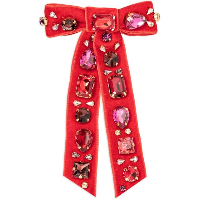 Jennifer Behr - Lucia bow barrette - women - Synthetic Crystal/Silk Velvet/Steel - One Size - Red