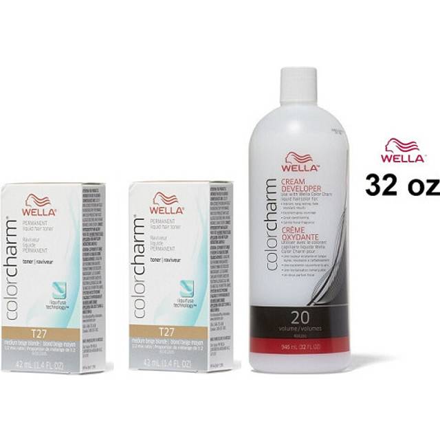 (T27+T27+Dev(Vol.20)32oz) Wella Color Charm T27 Medium Beige Blonde Hair Toner