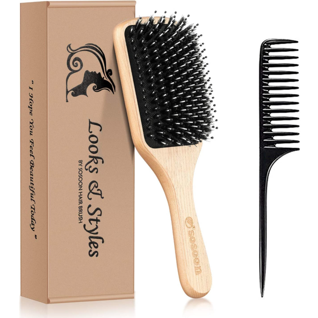 Boar bristle paddle brush for long thick curly wavy hair