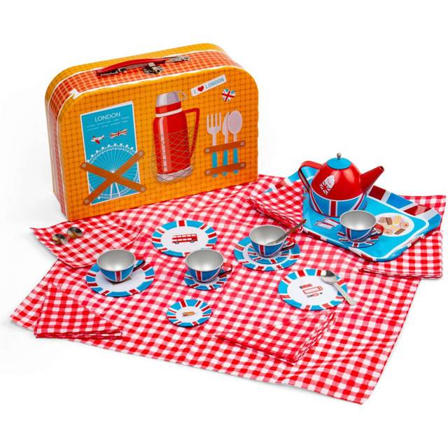 Bigjigs Toys London Tin Tea Set - 24 Piece Child?s Teaset, Multi