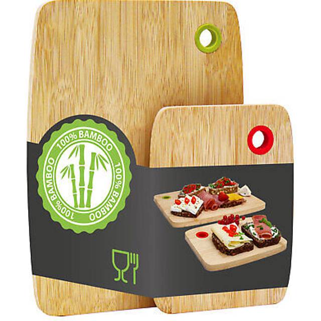 Set of 2 Colour-Coded Bamboo Chopping Boards 30x22 Wooden Cutting Board Coloured