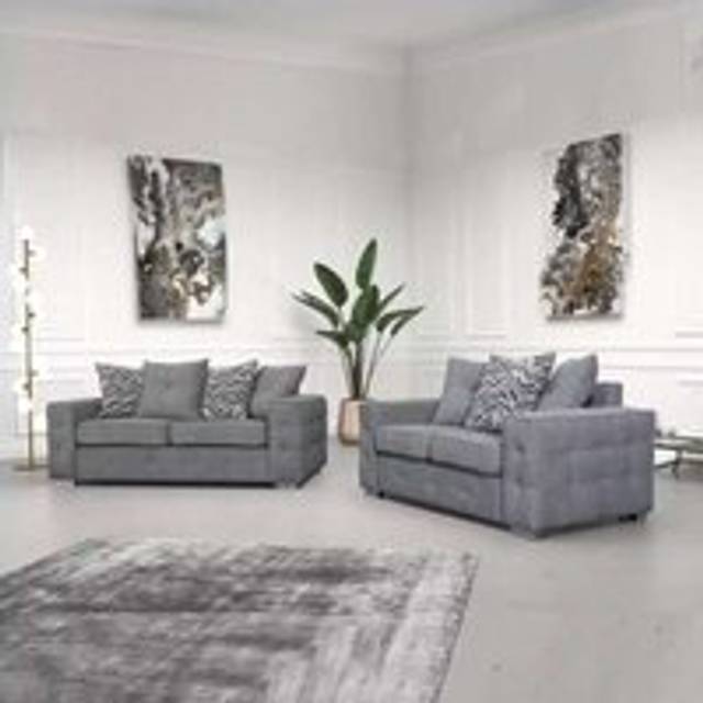 Sliding Wardrobes 4u - Pioneer Febric Grey/Cream Corner/3+2 Sofa Set - Grey 3+2