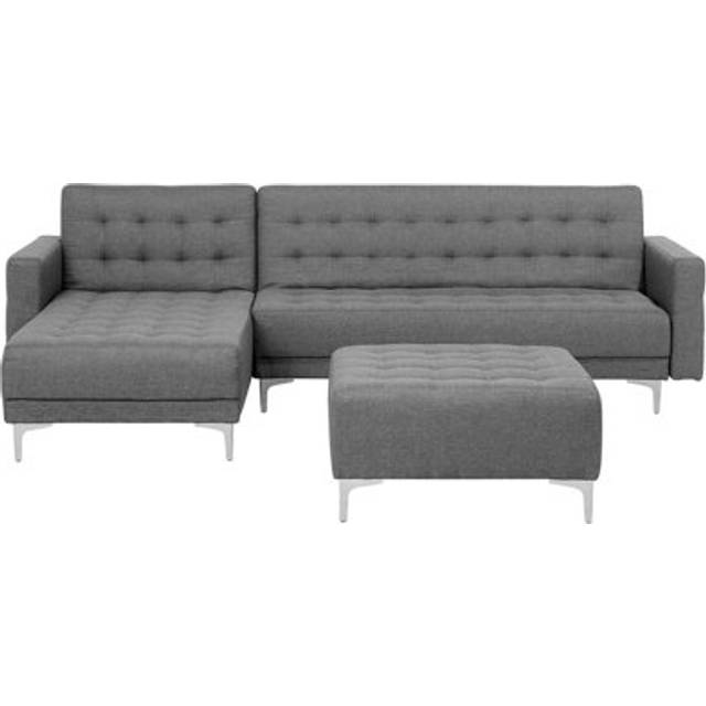 Right Hand Fabric Corner Sofa with Ottoman Grey ABERDEEN