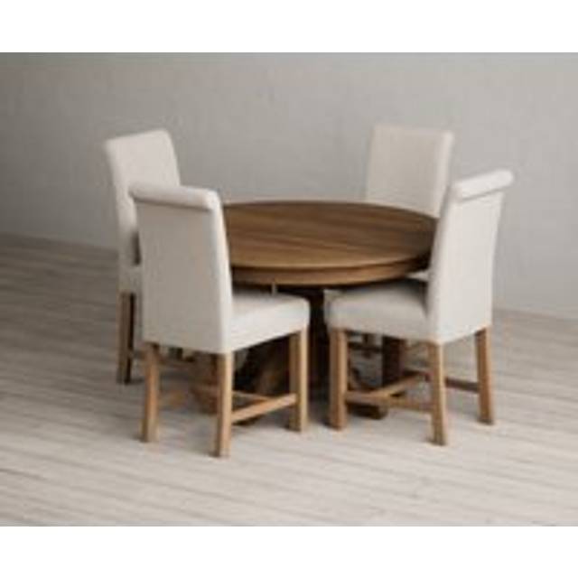 Hertford 120cm Fixed Top Rustic Oak Dining Table with 4 Natural Scroll Back Chairs