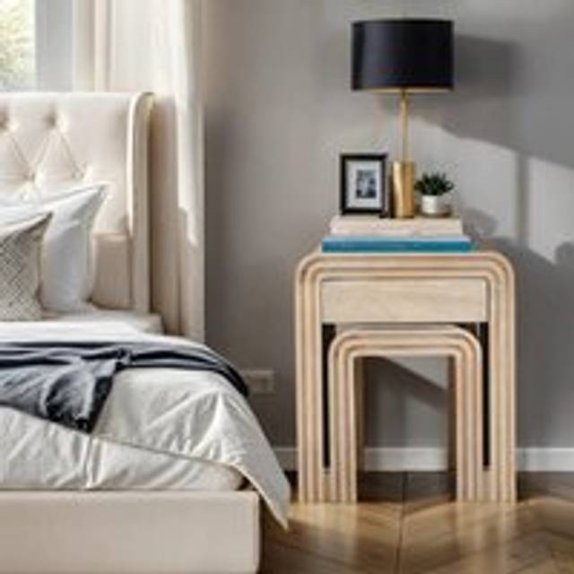 Paloma Mango Wood Nest Of 2 Tables With Drawer - Light Brown - One Size