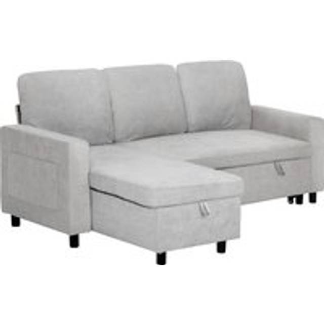 HOMCOM Sofa Bed with Storage, Convertible L Shaped Corner Sofa, 3 Seater Pull Out Sofa Bed with Reversible Chaise, Side Pockets for Living Room, Bedroom, Small Spaces, Light Grey