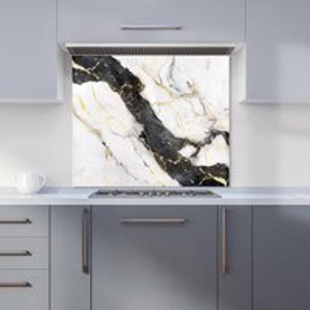 Flecks Of Gold Marble Effect Kitchen Splashback - White - 600mm x 650mm