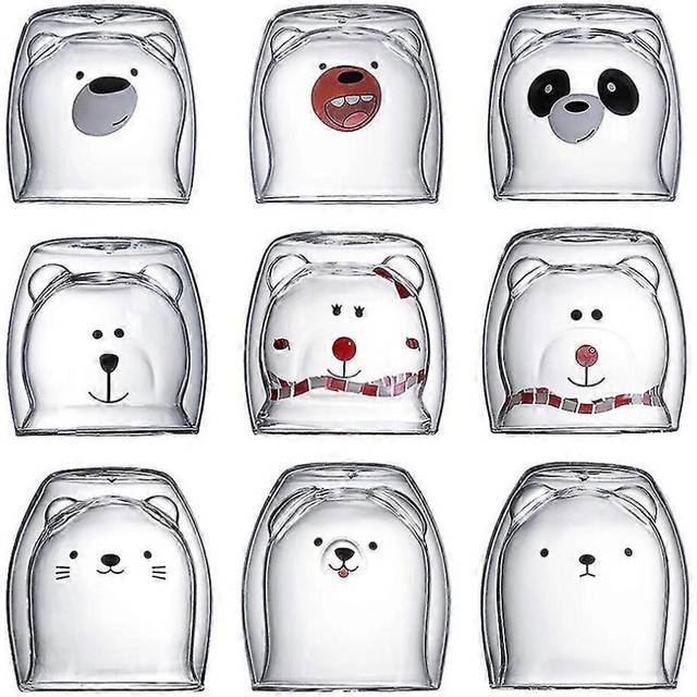 (Multicolor, Bear) Coffee Double Wall Glass Mug Cup Christmas Anti-Scalding Cute Creative Cartoon Tea Bear Cat Dog Animal Gift Double-layer