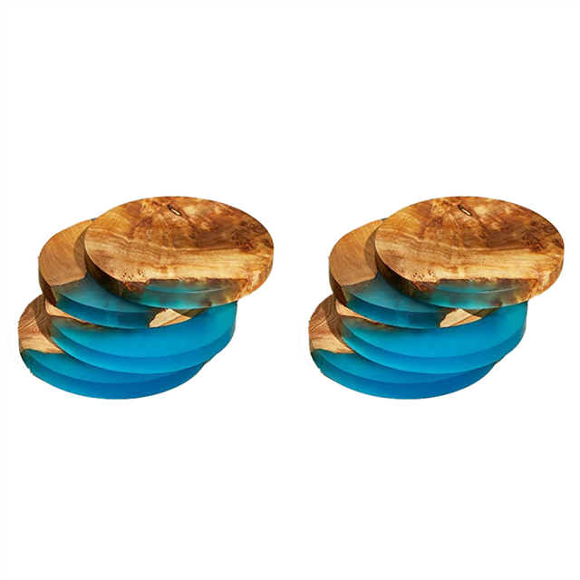 8 Pack Wooden Coasters with Epoxy Resin, Bar Coaster for Drinks, Modern Kitchen Home Apartment
