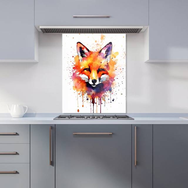 Warren Reed - Designer Watercolour Splashart Fox Face Kitchen Splashback W600Mm X H750Mm, Multi
