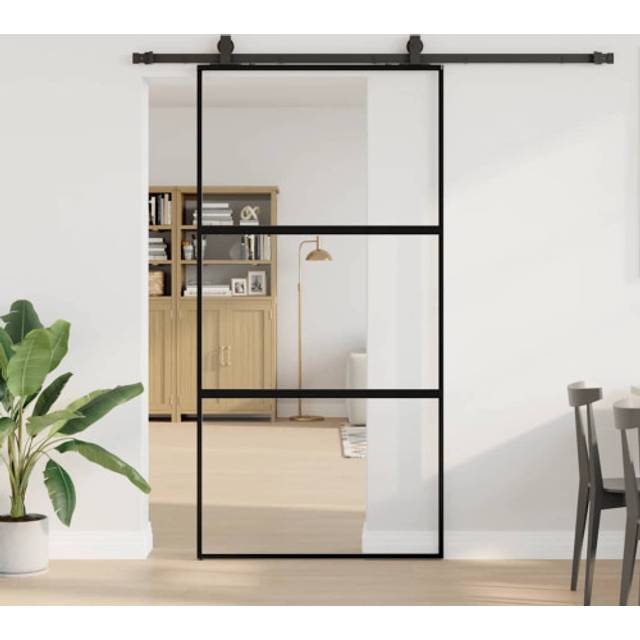 vidaXL Sliding Door with Hardware Set Black 102.5x205 cm Tempered Glass