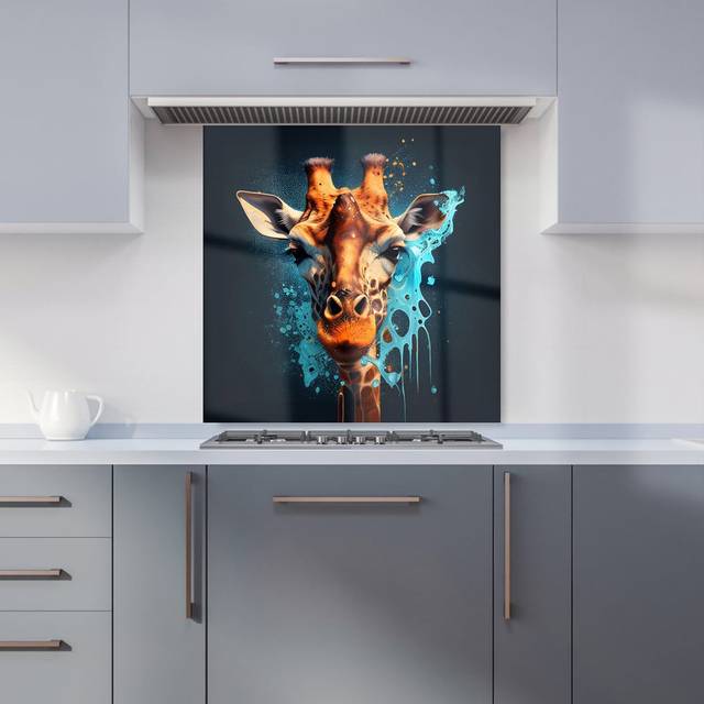 Warren Reed - Designer Blue Giraffe Face Splashart Kitchen Splashback W600Mm X H600Mm, Multi