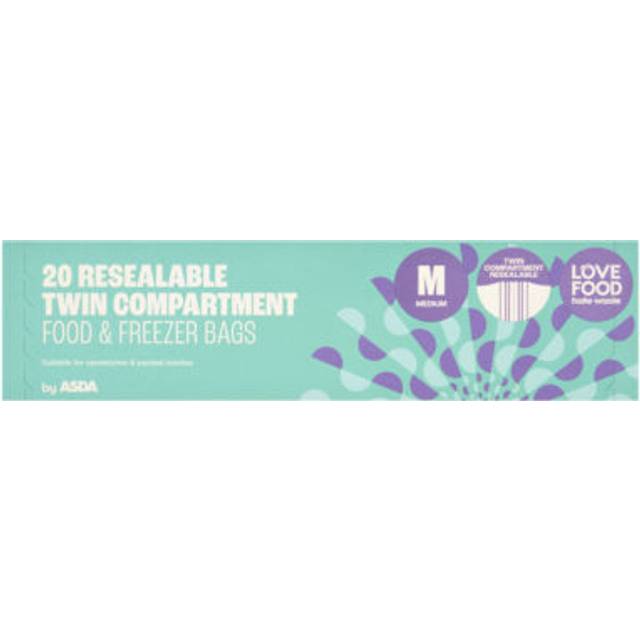 ASDA 20 Twin Compartment Resealable Food & Freezer Bags Medium