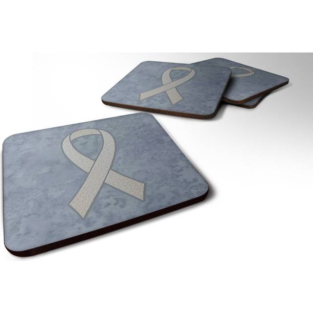 """""Caroline's Treasures AN1210FC Clear Ribbon for Lung Cancer Awareness Foam Coaster (Set of 4)  3.5"""""""" H x 3.5"""""""" W  Multicolor"""""