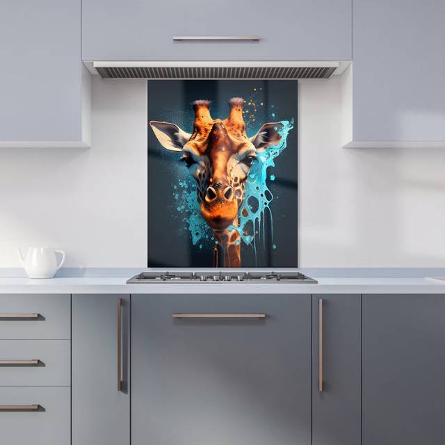 Warren Reed - Designer Blue Giraffe Face Splashart Kitchen Splashback W600Mm X H750Mm, Multi
