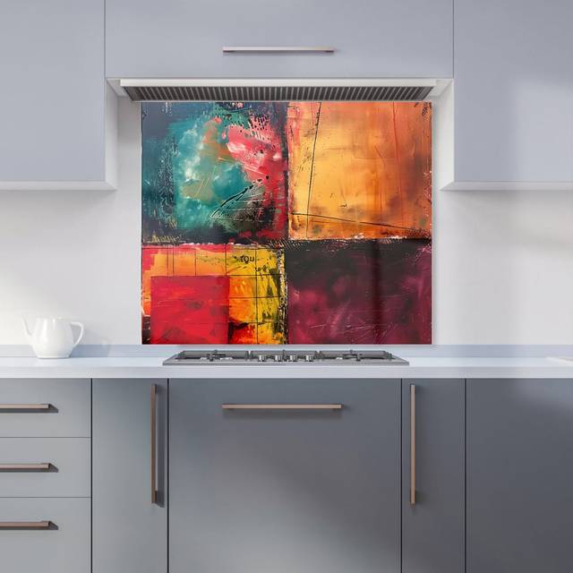 Warren Reed Designer Quadrant Fusion Colours in Conflict Glass Kitchen Splashback 75 x 70cm - Warren Reed - Designer - Multi - 75 x 70 x 0.6cm