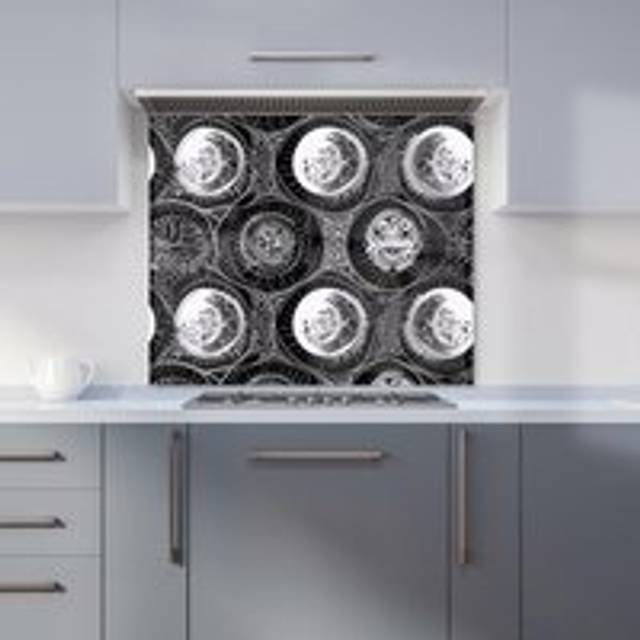 Warren Reed - Designer Black White Moon And Sun Kitchen Splashback W600Mm X H750Mm, Multi