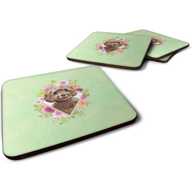 """""Caroline's Treasures CK4413FC Chocolate Cockapoo Green Flowers Foam Set of 4 coasters  Multicolor"""""