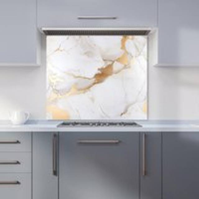 Warren Reed - Designer White Backed With Gold Marble Effect Kitchen Splashback W600Mm X H600Mm, Multi