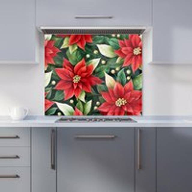 Warren Reed - Designer Poinsetta Watercolour Glass Bathroom Splashback, Multi
