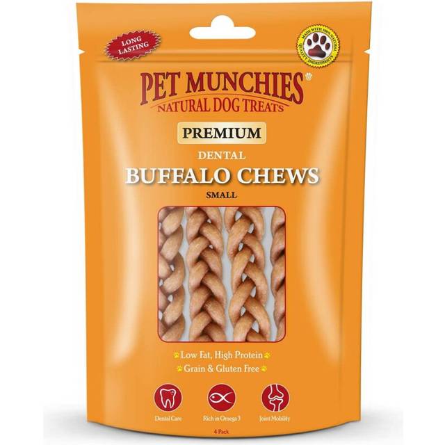 Small Buffalo Dental Chews, Healthy, Natural and Long-Lasting Dog Treats, Grain Free and Low in Fat 55g, Pack of 8 (32 Chews)