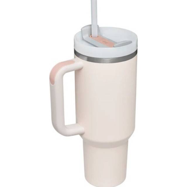 (Rose Quartz) 40oz Insulated Tumbler with Handle Straw Stainless Steel Water Bottle Vacuum Water Cold Warm Thermos Cup Coffee Mug Drinkware