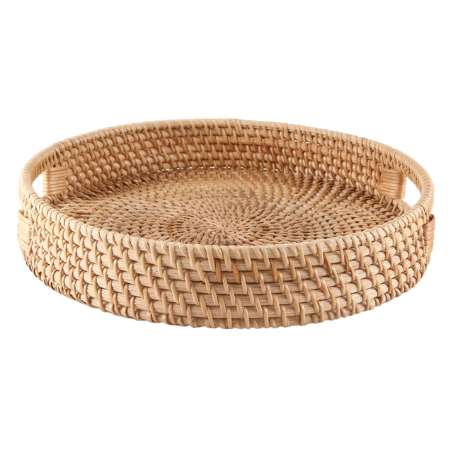 Round Rattan Serving Tray Decorative for Coffee Table Natural(Small)