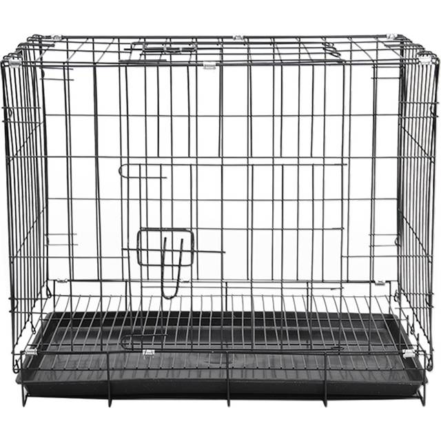 H&O Direct 2 Door Wire Dog Crate with Tray 50 x 35cm - Black - 33 x 35 x 25cm