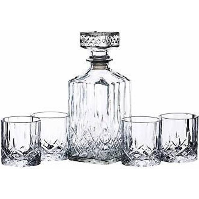 Barcraft glass decanter gift set - 5 piece whisky glassware gift