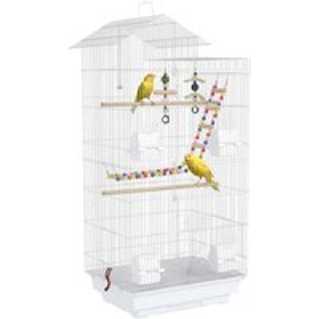 PawHut Bird Cage for Budgies, Finches, Canaries w/ Accessories, Toys, Tray, White