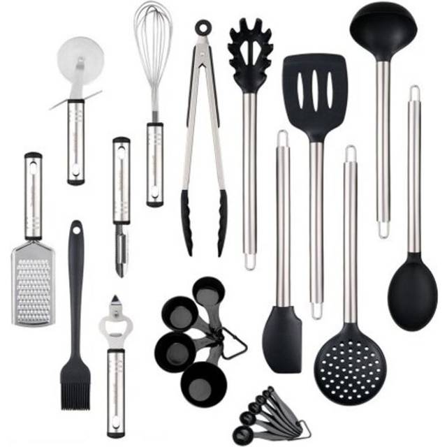 Kitchen Utensil Set Heat Resistant Silicone Heads Cooking Tools 23Pcs Black Cooking Utensils