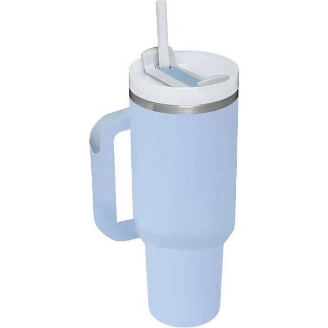 (Sky blue) 40oz Insulated Tumbler with Handle Straw Stainless Steel Water Bottle Vacuum Water Cold Warm Thermos Cup Coffee Mug Drinkware