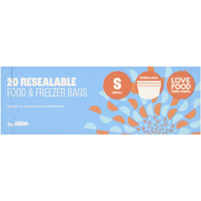 ASDA 20 Resealable Dual Track Seal Food & Freezer Bags Small