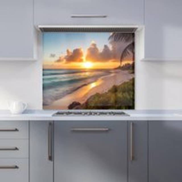 Warren Reed Designer Sunrise On The Beach Glass Kitchen Splashback 65 x 60cm - Warren Reed - Designer - Multi - 65 x 60 x 0.6cm