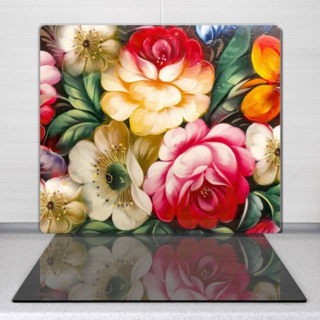 Glass chopping cutting board utensil worktop saver abstract flowers 60x52 cm