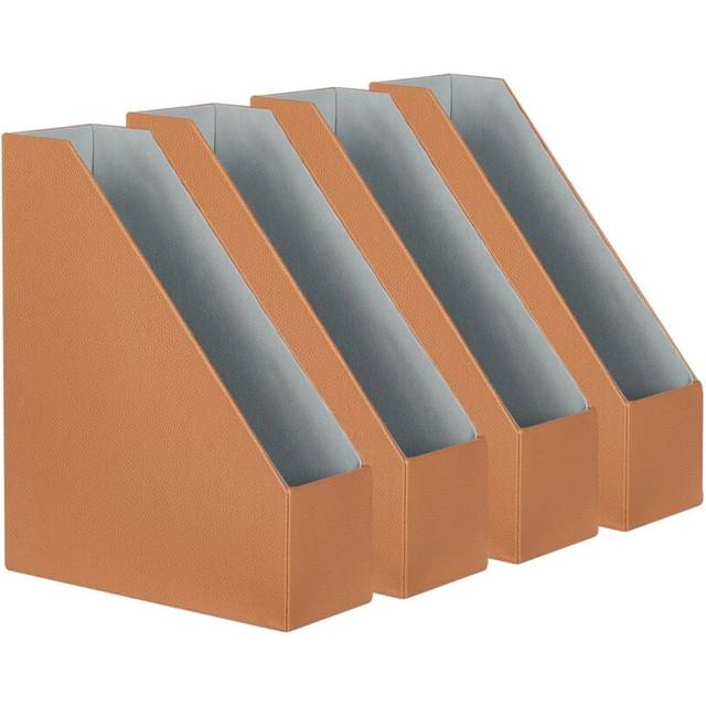 Set of 4 File Document Baskets Faux Leather MDF Frame Handmade Golden Brown Sumer