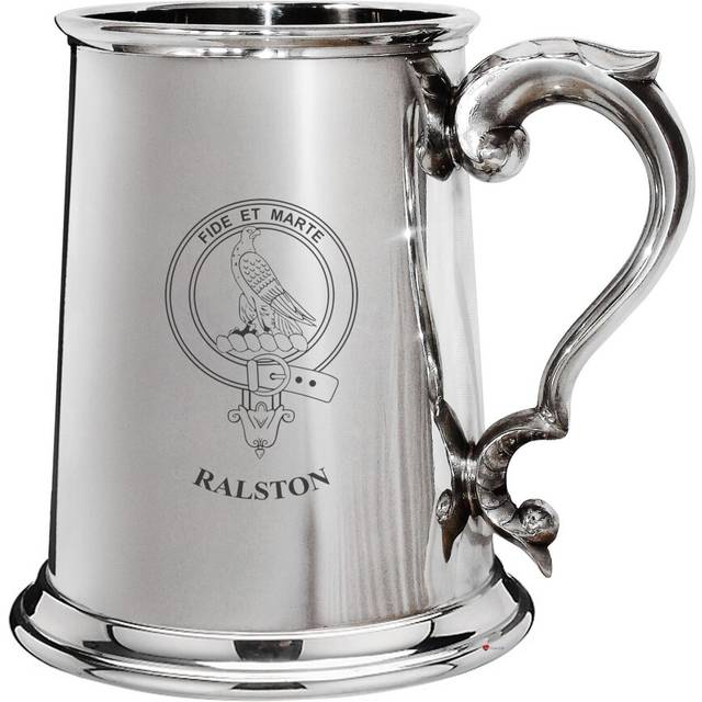 Masterton Family Crest Polished Pewter 1 Pint Tankard with Scroll Handle