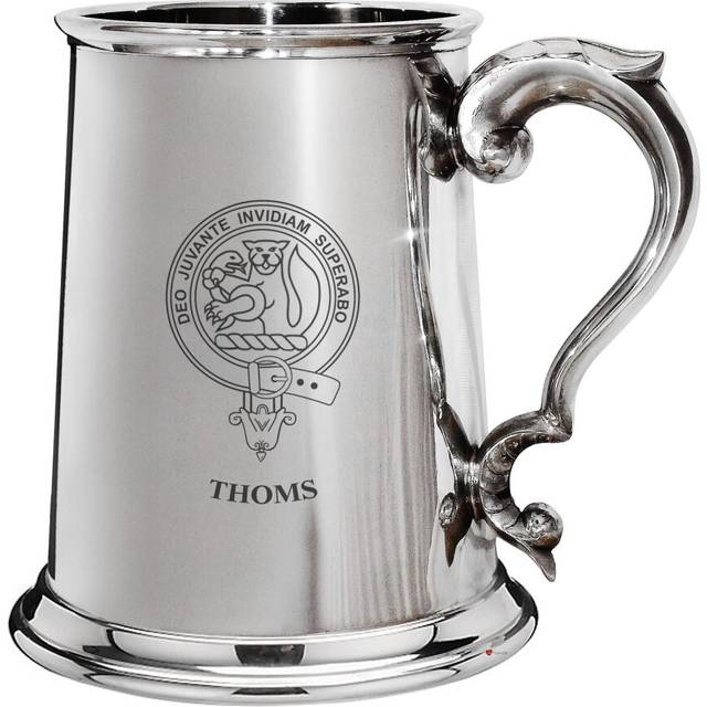 Nesbet Family Crest Polished Pewter 1 Pint Tankard with Scroll Handle