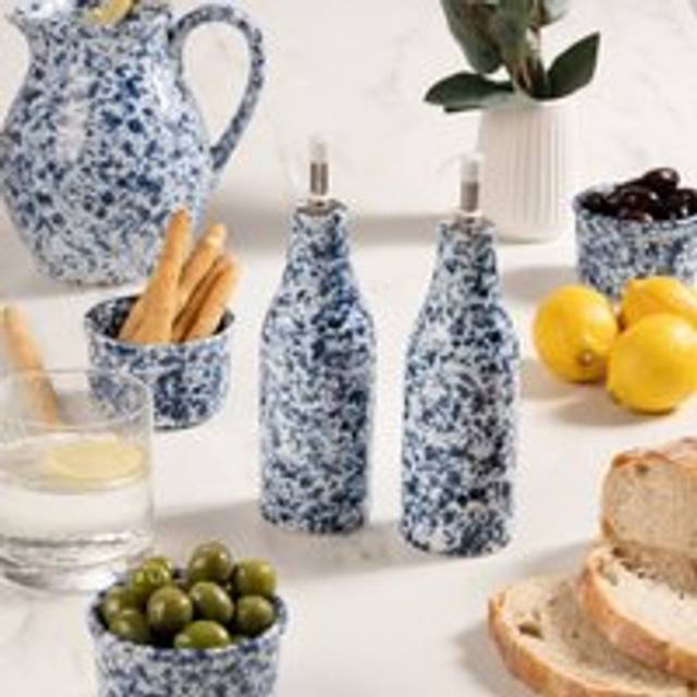 Splatter Stoneware Oil and Vinegar Bottles - Blue