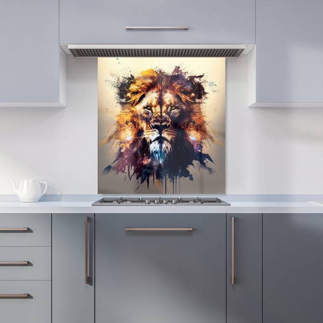 Warren Reed - Designer Majestic Lion Face Splashart Kitchen Splashback W700Mm X H650Mm, Multi