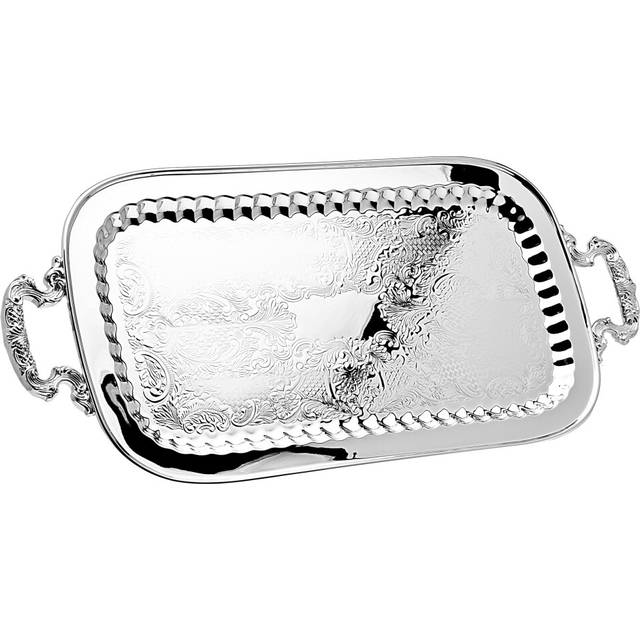 24 Silver Metal Serving Tray With Handles
