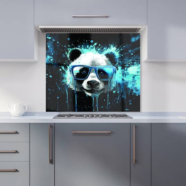 Warren Reed - Designer Blue Splashart Panda Face Kitchen Splashback W900Mm X H750Mm, Multi