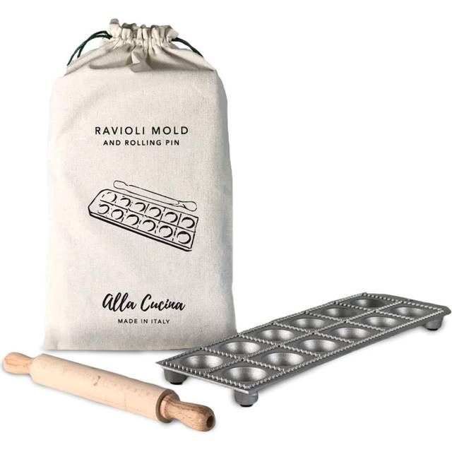 Ravioli Mold  12 Piece Round Ravioli Mold with Rolling Pin Packed in Drawstring Gift Bag by Verve CULTURE